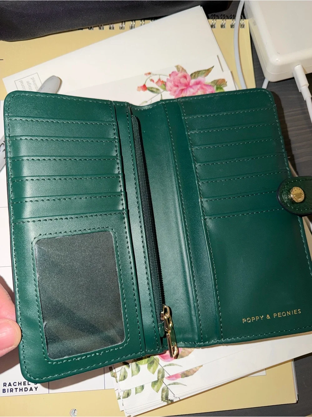 Poppy & Peonies Go Anywhere Wallet Heritage Green